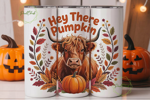 Highland Cow Fall 20oz Tumbler Wrap Sublimation PixelChick 