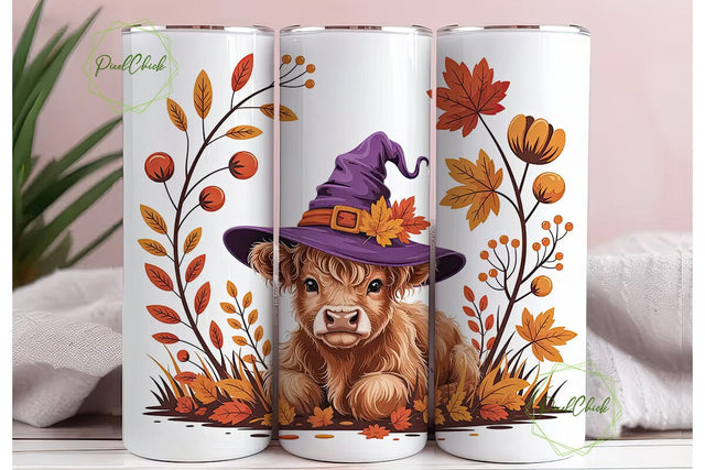 Highland Cow Fall 20oz Tumbler Wrap Sublimation PixelChick 