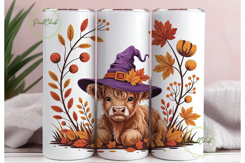 Highland Cow Fall 20oz Tumbler Wrap Sublimation PixelChick 