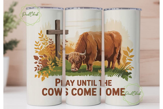 Highland Cow Fall 20oz Tumbler Wrap Sublimation PixelChick 