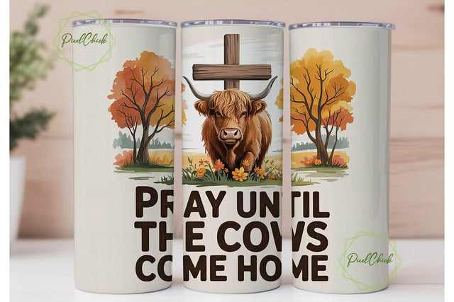Highland Cow Fall 20oz Tumbler Wrap Sublimation PixelChick 