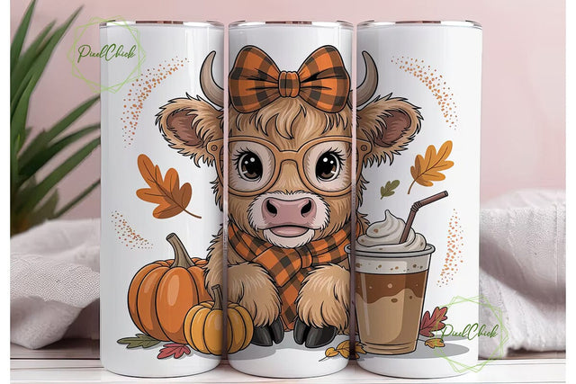 Highland Cow Fall 20oz Tumbler Wrap Sublimation PixelChick 