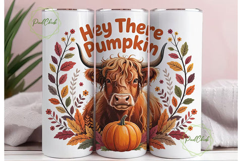 Highland Cow Fall 20oz Tumbler Wrap Sublimation PixelChick 