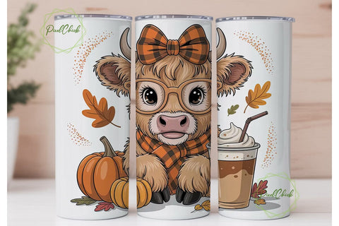 Highland Cow Fall 20oz Tumbler Wrap Sublimation PixelChick 