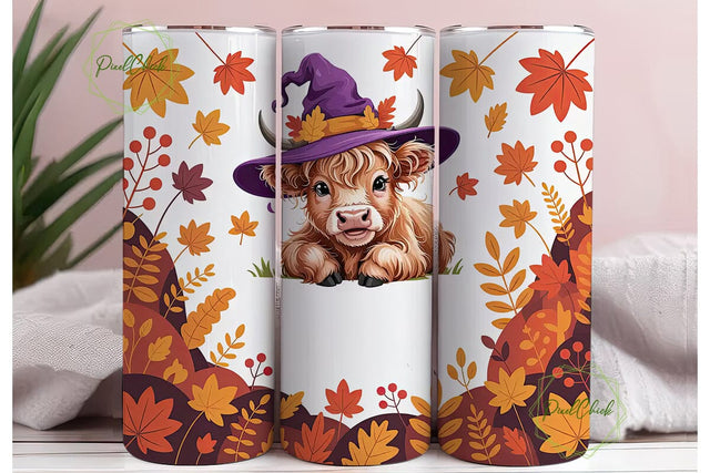 Highland Cow Fall 20oz Tumbler Wrap Sublimation PixelChick 