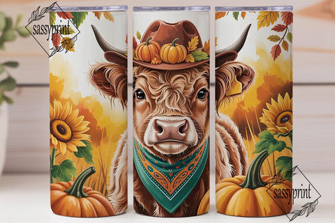 Highland Cow Fall 20oz Tumbler Wrap Sublimation sassyprint 