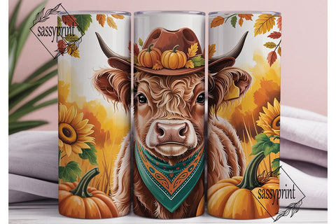 Highland Cow Fall 20oz Tumbler Wrap Sublimation sassyprint 