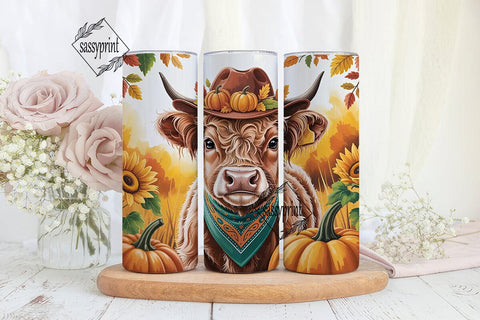 Highland Cow Fall 20oz Tumbler Wrap Sublimation sassyprint 