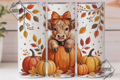 Highland Cow Fall 20oz Tumbler Wrap Sublimation sassyprint 