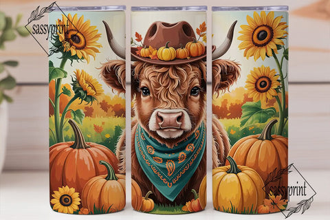 Highland Cow Fall 20oz Tumbler Wrap Sublimation sassyprint 