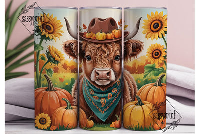 Highland Cow Fall 20oz Tumbler Wrap Sublimation sassyprint 