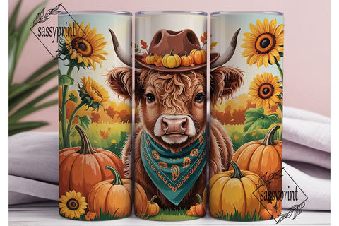 Highland Cow Fall 20oz Tumbler Wrap Sublimation sassyprint 