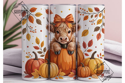Highland Cow Fall 20oz Tumbler Wrap Sublimation sassyprint 