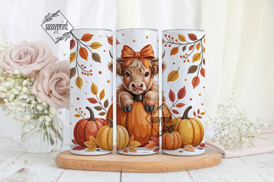 Highland Cow Fall 20oz Tumbler Wrap Sublimation sassyprint 