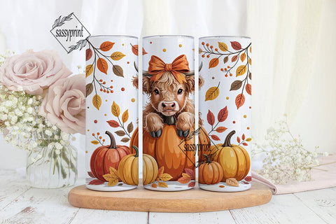 Highland Cow Fall 20oz Tumbler Wrap Sublimation sassyprint 