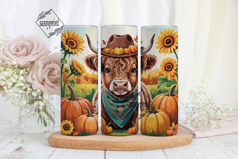 Highland Cow Fall 20oz Tumbler Wrap Sublimation sassyprint 