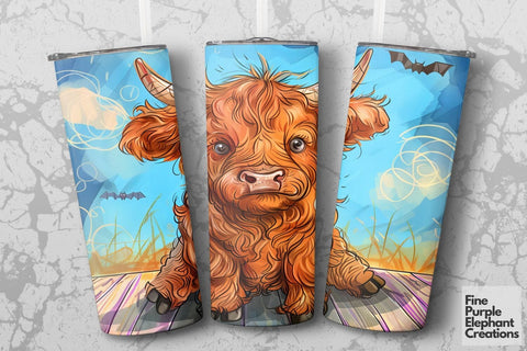 Highland Cow Fall Boardwalk Sublimation Tumbler Wrap Sublimation Fine Purple Elephant Creations 