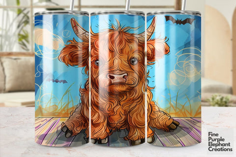 Highland Cow Fall Boardwalk Sublimation Tumbler Wrap Sublimation Fine Purple Elephant Creations 