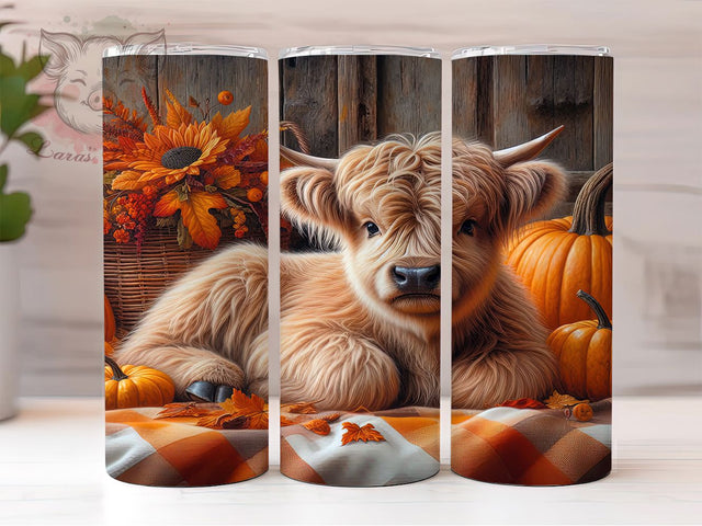 Highland Cow Fall Farmhouse Tumbler, Fall Farmhouse Tumbler Design, Rustic Cow Sublimation Wrap, Autumn Country Tumbler, Western Boho Drinkware Wrap, Cow Print Tumbler Design Sublimation Lara' s Designs 