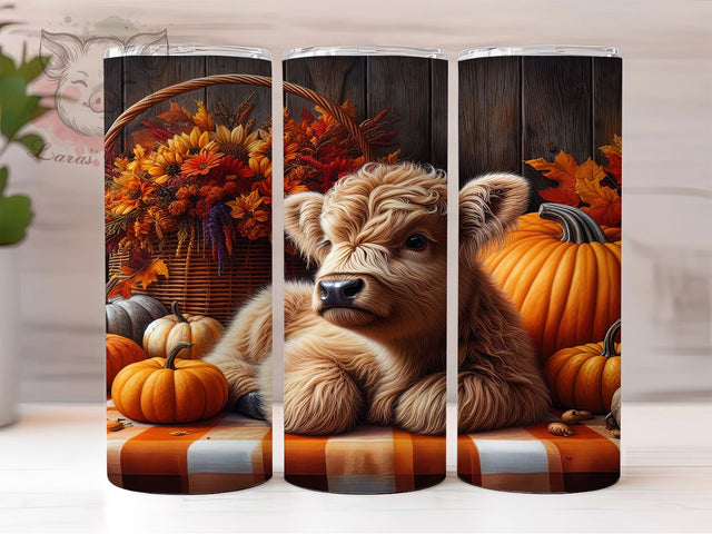 Highland Cow Fall Farmhouse Tumbler, Fall Farmhouse Tumbler Design, Rustic Cow Sublimation Wrap, Autumn Country Tumbler, Western Boho Drinkware Wrap, Cow Print Tumbler Design Sublimation Lara' s Designs 