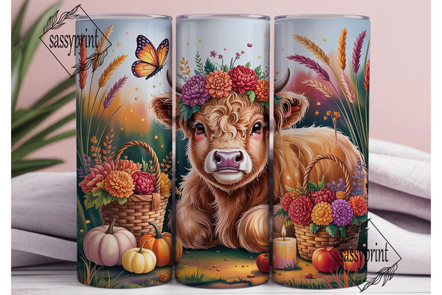 Highland Cow Fall Floral Tumbler Wrap Sublimation sassyprint 