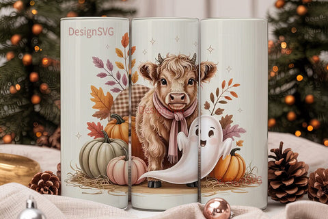 Highland Cow Fall Ghost 20oz Tumbler Sublimation DesignSVG 