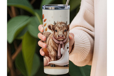 Highland Cow Fall Ghost 20oz Tumbler Sublimation DesignSVG 