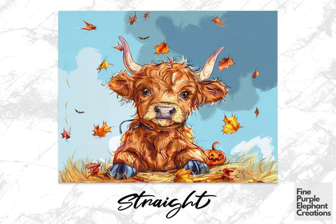 Highland Cow Fall Maple Leaves Sublimation Tumbler Wrap Sublimation Fine Purple Elephant Creations 