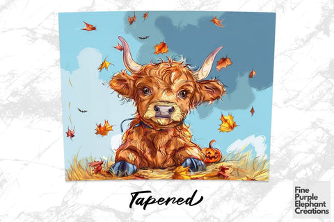 Highland Cow Fall Maple Leaves Sublimation Tumbler Wrap Sublimation Fine Purple Elephant Creations 