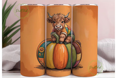 Highland Cow Fall Pumpkin 20oz Tumbler Sublimation PixelChick 