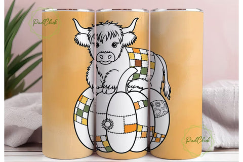 Highland Cow Fall Pumpkin 20oz Tumbler Sublimation PixelChick 