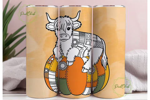 Highland Cow Fall Pumpkin 20oz Tumbler Sublimation PixelChick 