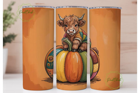 Highland Cow Fall Pumpkin 20oz Tumbler Sublimation PixelChick 