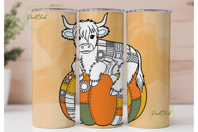 Highland Cow Fall Pumpkin 20oz Tumbler Sublimation PixelChick 