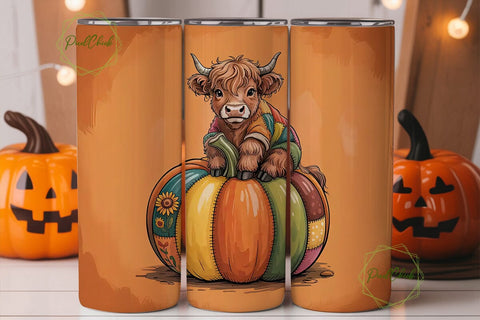 Highland Cow Fall Pumpkin 20oz Tumbler Sublimation PixelChick 