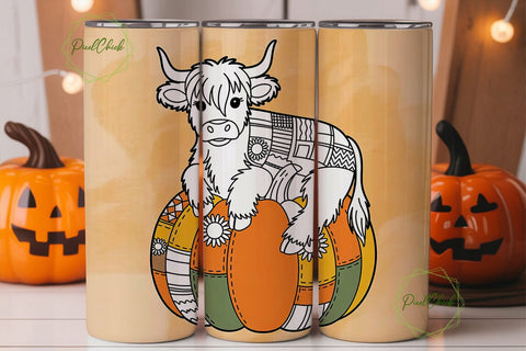 Highland Cow Fall Pumpkin 20oz Tumbler Sublimation PixelChick 