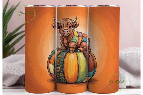Highland Cow Fall Pumpkin 20oz Tumbler Sublimation PixelChick 