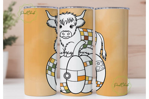 Highland Cow Fall Pumpkin 20oz Tumbler Sublimation PixelChick 