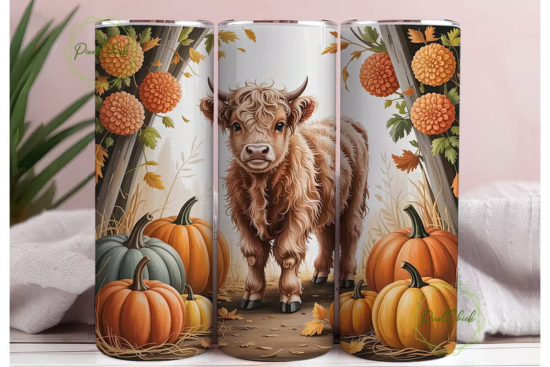 Highland Cow Fall Pumpkins 20oz Wrap Sublimation PixelChick 