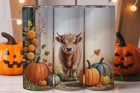 Highland Cow Fall Pumpkins 20oz Wrap Sublimation PixelChick 
