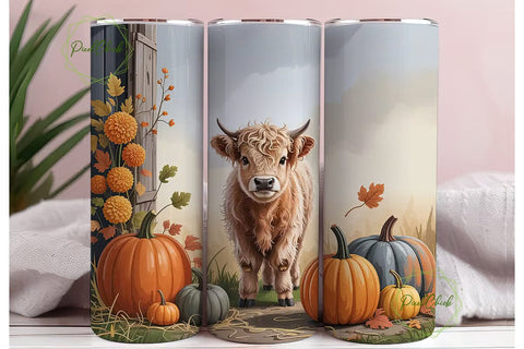 Highland Cow Fall Pumpkins 20oz Wrap Sublimation PixelChick 