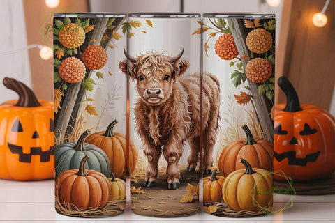 Highland Cow Fall Pumpkins 20oz Wrap Sublimation PixelChick 