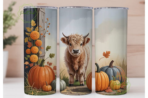 Highland Cow Fall Pumpkins 20oz Wrap Sublimation PixelChick 