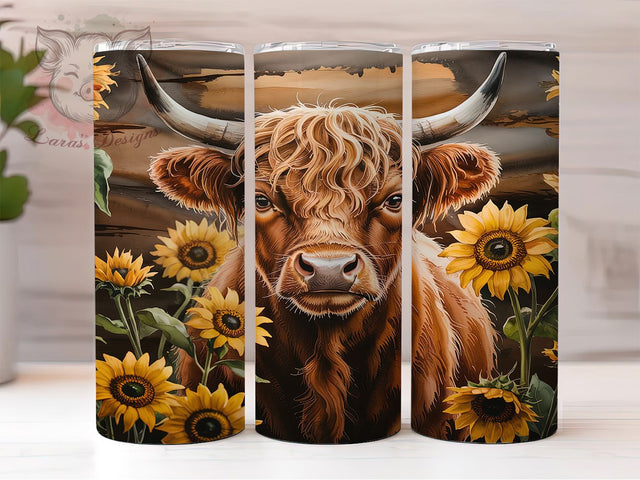 Highland Cow Fall Sunflower Tumbler, Fall Sunflower Wrap, 20oz Sublimation Wrap, Rustic Farmhouse Cup, Autumn Cow Design, Country Western Tumbler, Boho Fall Tumbler Sublimation Lara' s Designs 