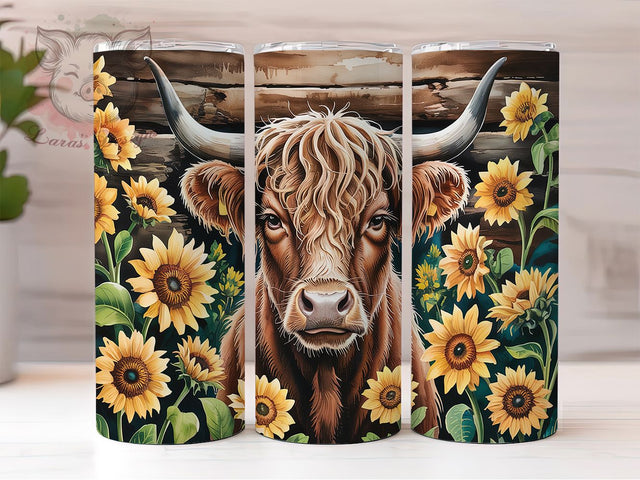 Highland Cow Fall Sunflower Tumbler, Fall Sunflower Wrap, 20oz Sublimation Wrap, Rustic Farmhouse Cup, Autumn Cow Design, Country Western Tumbler, Boho Fall Tumbler Sublimation Lara' s Designs 