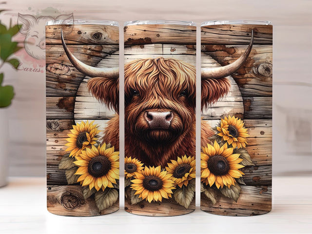 Highland Cow Fall Sunflower Tumbler, Fall Sunflower Wrap, 20oz Sublimation Wrap, Rustic Farmhouse Cup, Autumn Cow Design, Country Western Tumbler, Boho Fall Tumbler Sublimation Lara' s Designs 