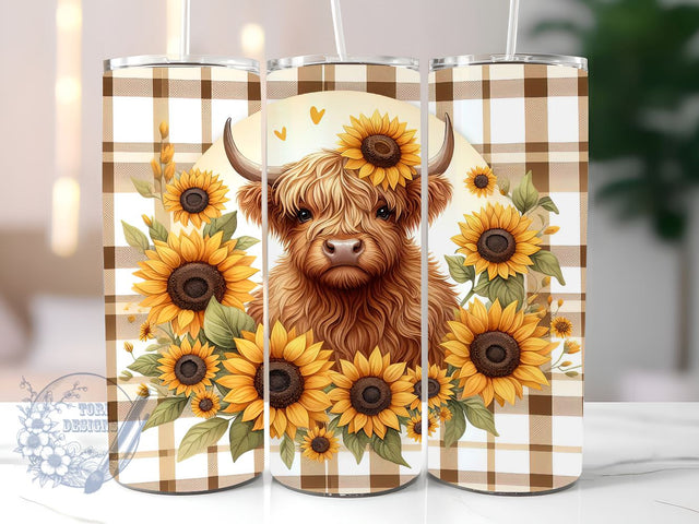 Highland Cow Fall Sunflowers 20 oz Skinny Tumbler, Highland Cow Tumbler Png, Straight & Tapered Tumbler Wrap, Instant Digital Download Sublimation ToriDesigns 