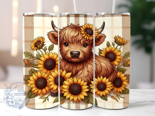 Highland Cow Fall Sunflowers 20 oz Skinny Tumbler, Highland Cow Tumbler Png, Straight & Tapered Tumbler Wrap, Instant Digital Download Sublimation ToriDesigns 