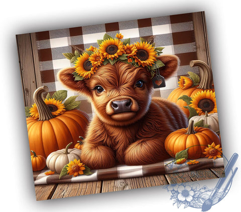 Highland Cow Fall Sunflowers and Pumpkins 20oz Skinny Tumbler PNG, Cute Highland Cow Tumbler Sublimation Wrap, Straight & Tapered Tumbler Wrap, Instant Digital Download Sublimation ToriDesigns 