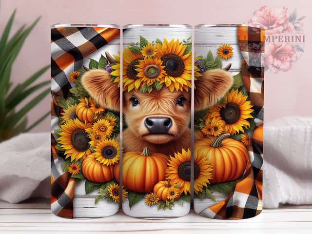 Highland Cow Fall Sunflowers and Pumpkins 20oz Tumbler Wrap PNG, Highland Cow Fall Tumbler Png, Straight & Tapered Tumbler Wrap, Instant Digital Download Sublimation Li Zamperini 